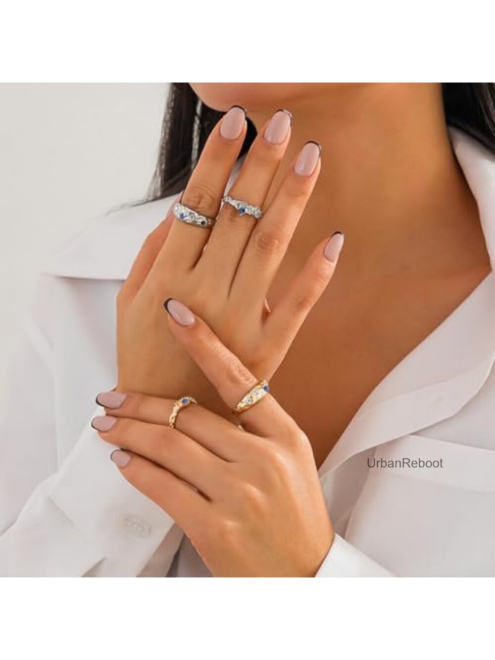 Chunky Stackable Hammered Open Ring Set Adjustable Statement Rings - Picture 5 of 6